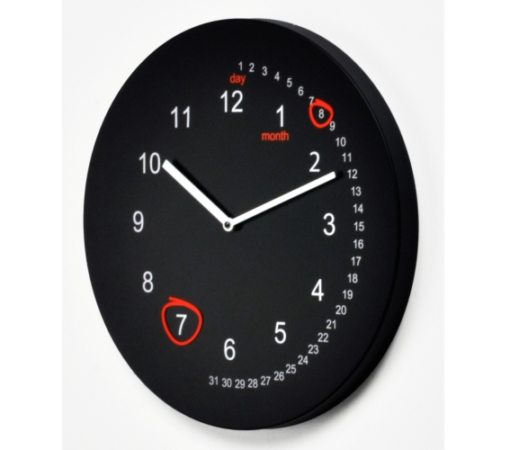 kovové černé nástěnné hodiny s funkcí kalendáře